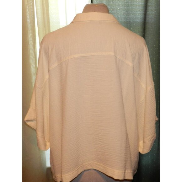 Worthington size 3X textured stretch blend poly soft vanilla buttoned top plus - Picture 2 of 4
